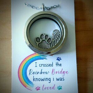 Pet Loss Floating Locket Memorial Necklace Rainbow Bridge Dog Ashes Cat Hair Fur